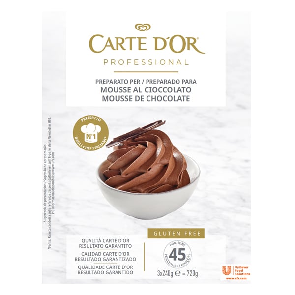 Mousse Chocolate Carte d'Or Sin Gluten 45 raciones - Mousse de Chocolate Carte d’Or es elegido número 1 por Chefs en España el mejor Mejor mousse de chocolate del mercado*