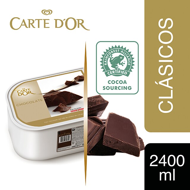 Helado de Chocolate Negro con cacao de Ecuador Carte d'Or 2,4L - Incluir un buen helado como el de Chocolate Negro con cacao de Ecuador transforma el postre en una experiencia inolvidable. La gama Carte d’Or está diseñada para aportar versatilidad, conveniencia y estructura a tus postres, controlando tu rentabilidad