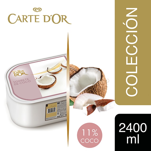 Helado de Coco Carte d'Or 2,4L - Incluir un buen helado como el de Coco transforma el postre en una experiencia inolvidable. La gama Carte d’Or está diseñada para aportar versatilidad, conveniencia y estructura a tus postres, controlando tu rentabilidad.