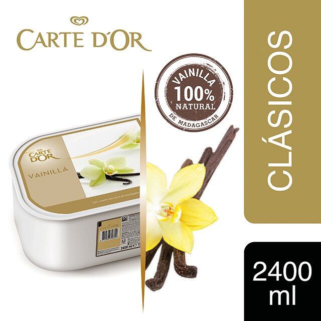 Helado de Vainilla de Madagascar Carte d'Or cubeta 2,4L - Incluir un buen helado como el de Vainilla de Madagascar transforma el postre en una experiencia inolvidable. La gama Carte d’Or está diseñada para aportar versatilidad, conveniencia y estructura a tus postres, controlando tu rentabilidad.