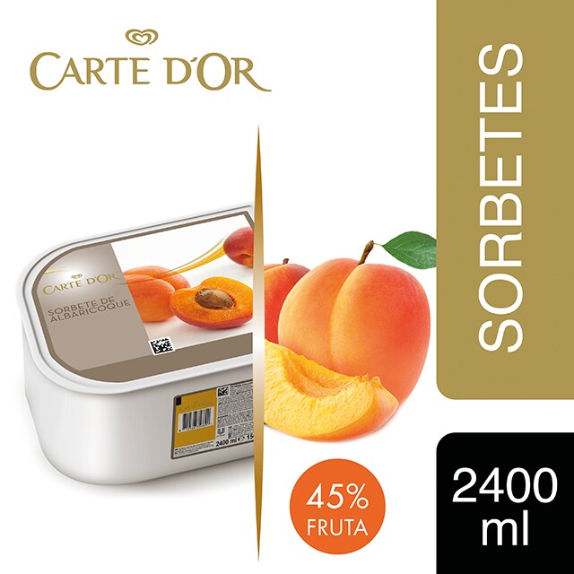 Sorbete de Albaricoque del Mediterráneo Carte d'Or 2,4L - Incluir un buen helado transforma el postre en una experiencia inolvidable. La gama Carte d’Or está diseñada para aportar versatilidad, conveniencia y estructura a tus postres, controlando tu rentabilidad.