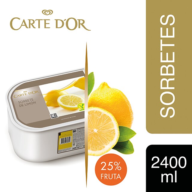 Sorbete de Limón Siciliano Carte d'Or 2,4L Vegano - Incluir un buen helado como el Sorbete de Limón Siciliano transforma el postre en una experiencia inolvidable. La gama Carte d’Or está diseñada para aportar versatilidad, conveniencia y estructura a tus postres, controlando tu rentabilidad.