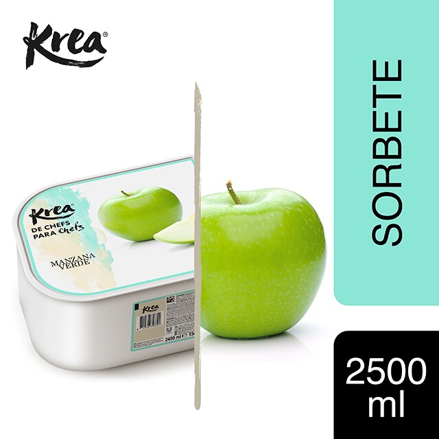 Sorbete de Manzana Verde Krea 2,5L - La gama de Helados KREA, exclusiva de Restauración, te ofrece sabores sorprendentes como el sorbete de Manzana Verde para crear platos originales