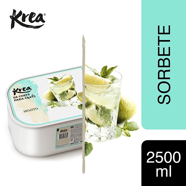 Sorbete de Mojito Krea 2,5L - La gama de Helados KREA, exclusiva de Restauración, te ofrece sabores sorprendentes como el de Mojito para crear platos originales