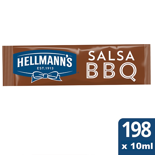 Hellmann's Barbacoa Monodosis sin gluten caja 198 x 10ml - Ofréceles toda la calidad de la Salsa Barbacoa Hellmann’s en un práctico formato monoporción