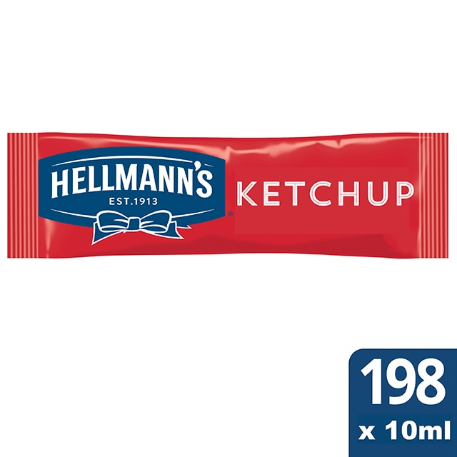 Ketchup Hellmann's monodosis 10ml. Caja de 198 uds. Sin Gluten - Ofréceles toda la calidad de Ketchup Hellmann’s en un práctico formato monoporción