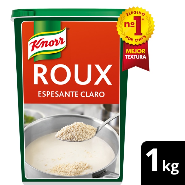 Knorr Roux Espesante Claro bote 1kg - Roux Knorr, elegido Nº1 por chefs: espesor y brillo ideal en tan solo un minuto