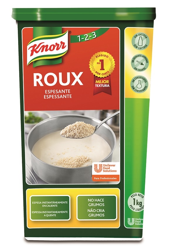 Knorr Roux Espesante Claro bote 1kg - Roux Knorr, elegido Nº1 por chefs: espesor y brillo ideal en tan solo un minuto