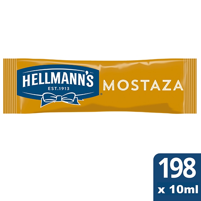 Hellmann's Mostaza Monodosis sin gluten caja 198 x 10ml - Ofréceles toda la calidad de la Mostaza Hellmann’s en un práctico formato monoporción
