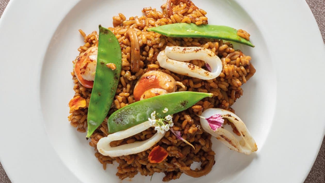 Arroz con zamburiñas, calamar y guisantes del Maresme – - Receta - UFS