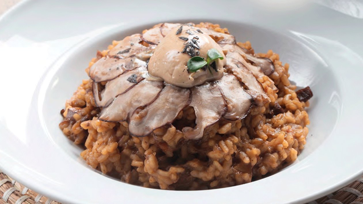 Arroz Cremoso de presa ibérica, shiitake y mayonesa de foie – - Receta - UFS