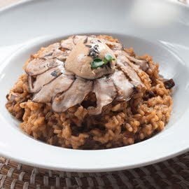 Arroz Cremoso de presa ibérica, shiitake y mayonesa de foie Arroz Cremoso de presa ibérica, shiitake y mayonesa de foie