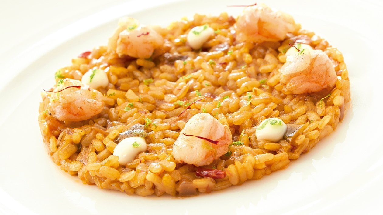 Arroz cremoso de langostinos, tomate, azafrán y alioli – - Receta - UFS