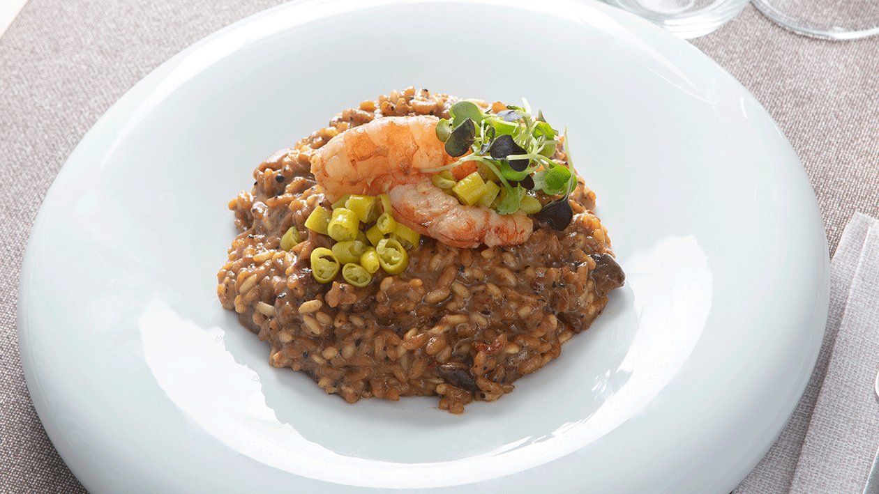Arroz trufado con setas, gamba roja y piparra vasca – - Receta - UFS