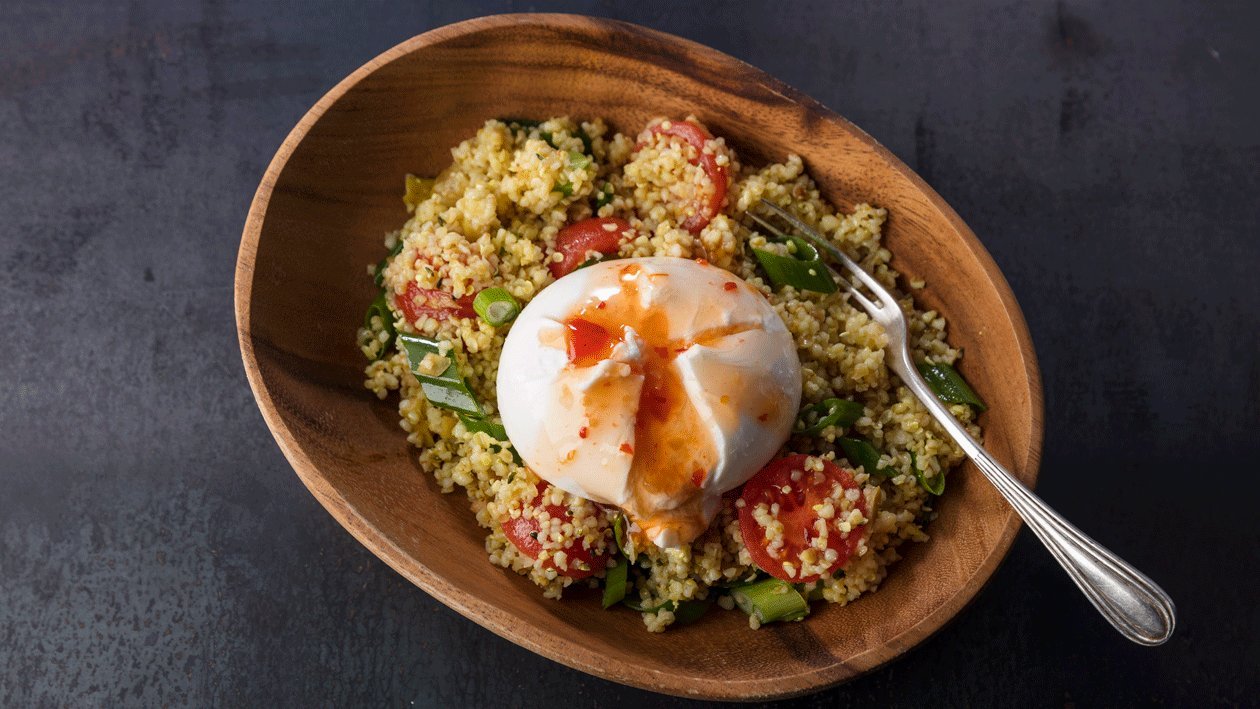 Bulgur de pistacho, frutas y burrata sweet chili – - Receta - UFS