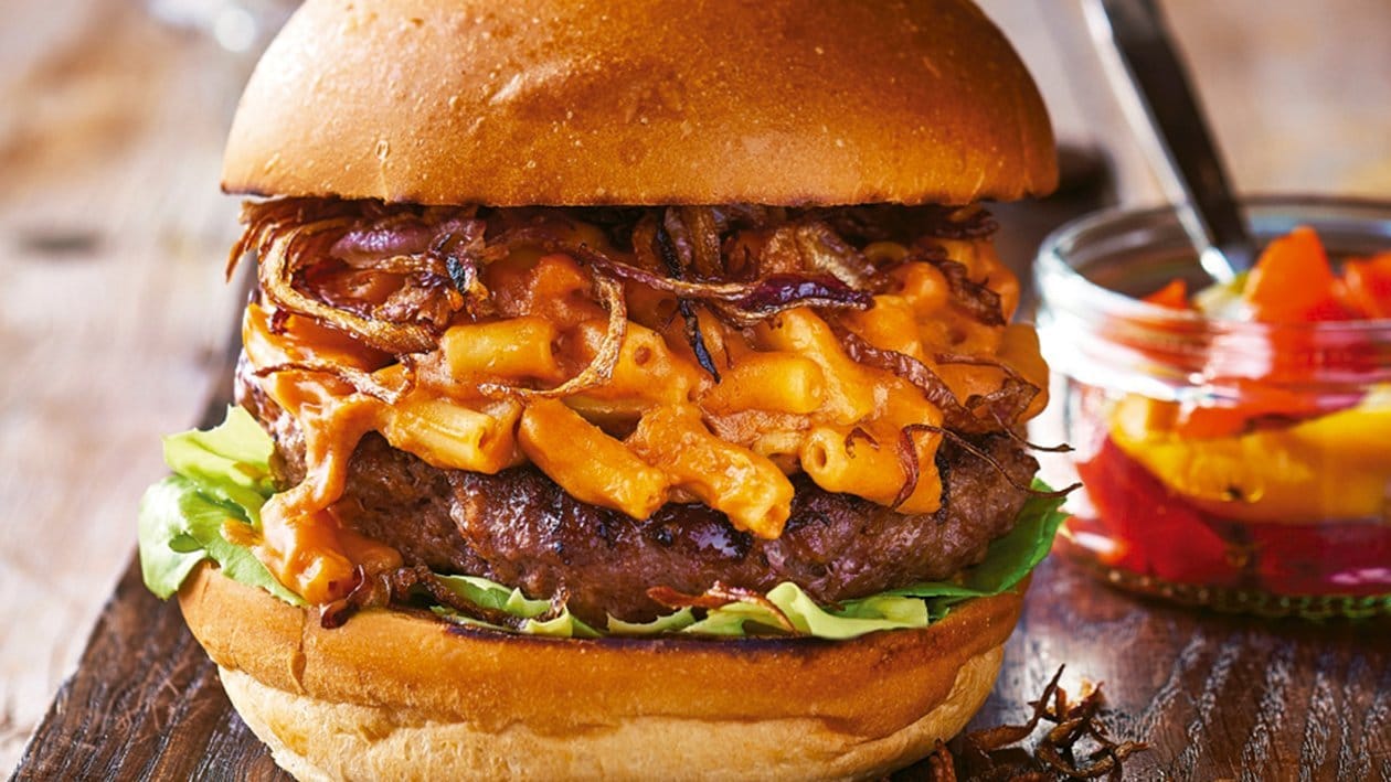 Chipotle mac 'n' cheese beef burger – – Receta UFS