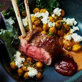 Chuleta de cordero, mermelada de tomate y paneer Chuleta de cordero, mermelada de tomate y paneer