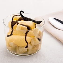 Crema catalana con plátano, vainilla y cacao Crema catalana con plátano, vainilla y cacao