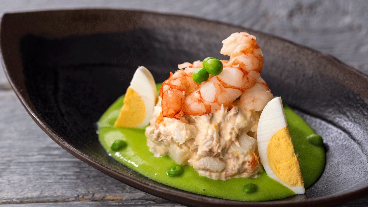 Ensaladilla con Mayonesa de Zanahoria, Guisantes en crema y Vinagreta – - Receta - UFS