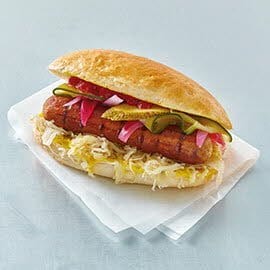 NoHot Dog con pepino, cebolla y chucrut NoHot Dog con pepino, cebolla y chucrut