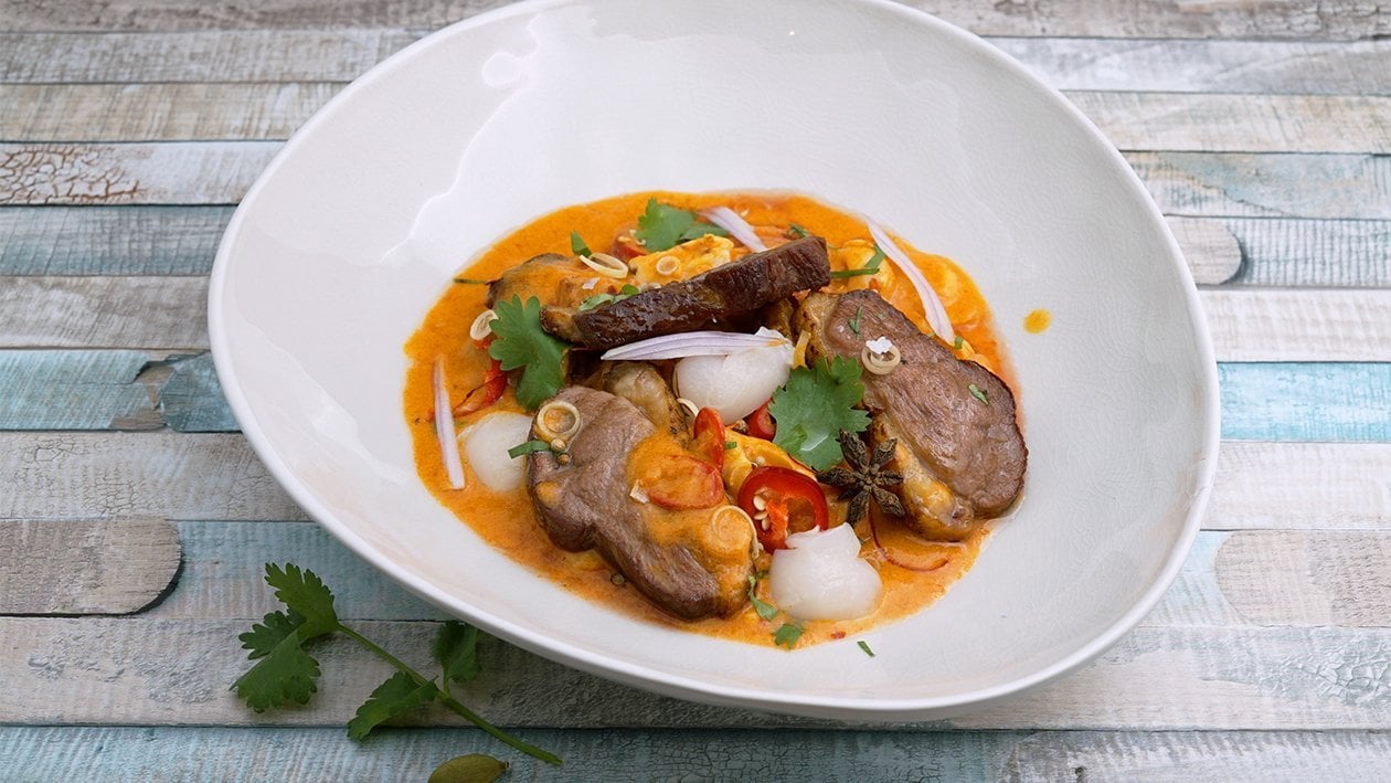 Pato en dos cocciones con lichi y curry rojo – - Receta - UFS