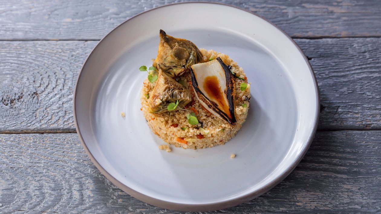 Quinoa de soja y miso con piñones y alcachofa confitada – - Receta - UFS Quinoa de soja y miso con piñones y alcachofa confitada – - Receta - UFS