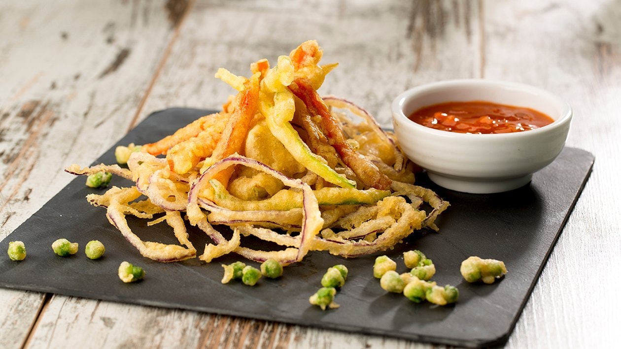 Rabas de la huerta en tempura con salsa agridulce