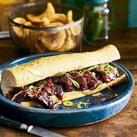 Rib burnt ends hoagie, whisky maple bbq Rib burnt ends hoagie, whisky maple bbq