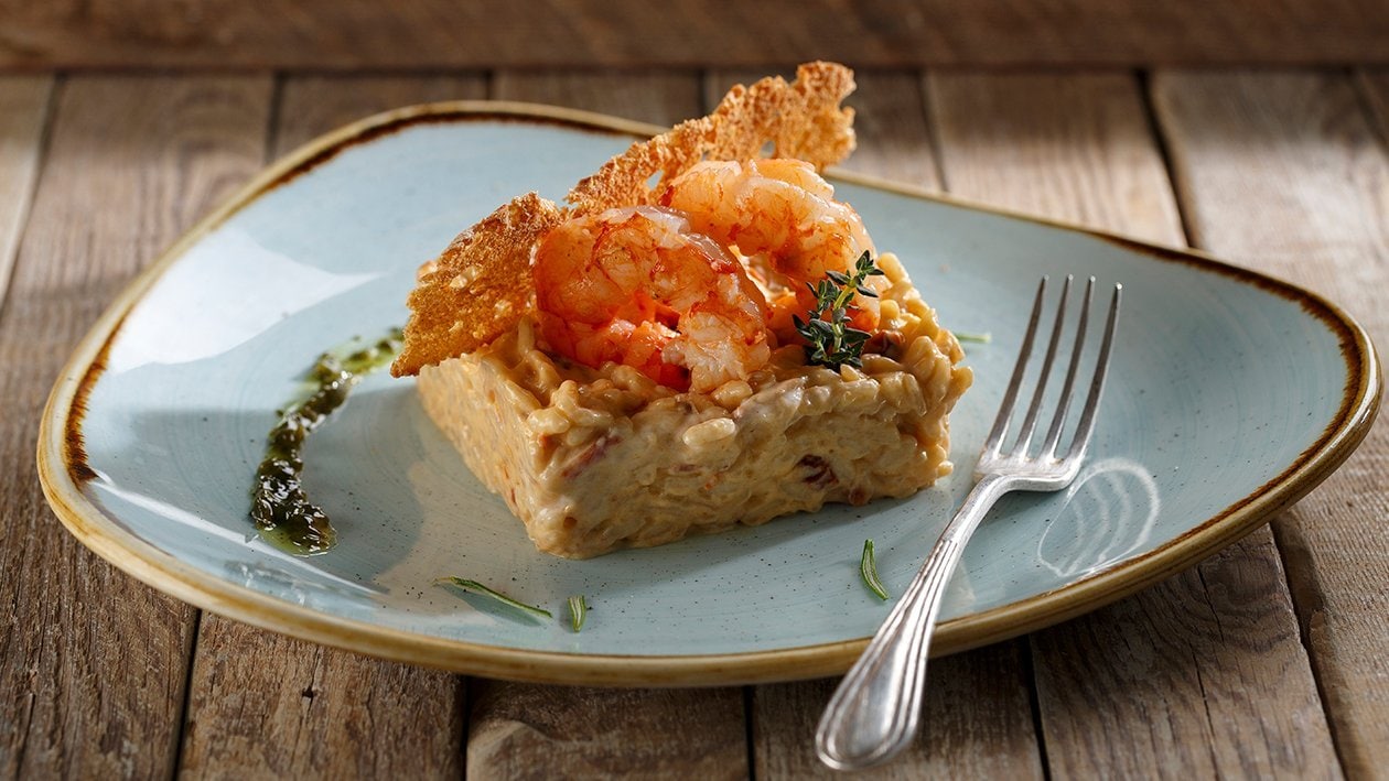 Risotto de tomate seco, albahaca fresca y gambas – - Receta - UFS