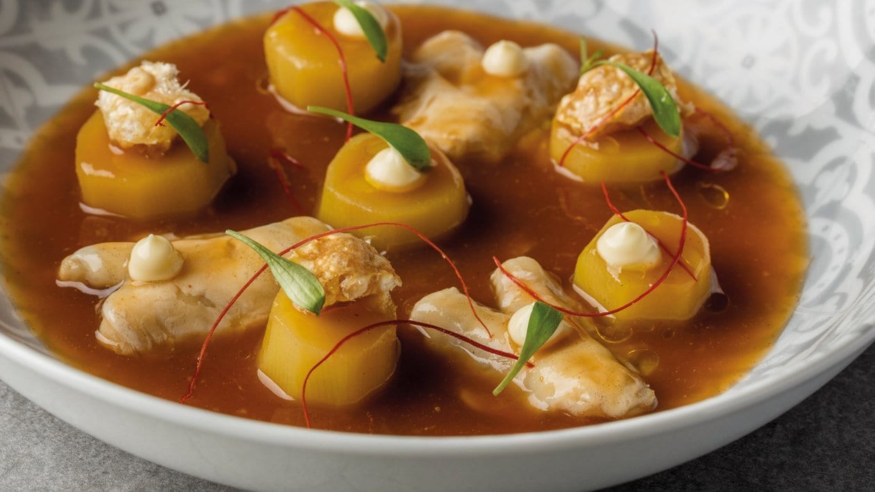 Suquet de patata, kokotxa y torrezno – - Receta - UFS
