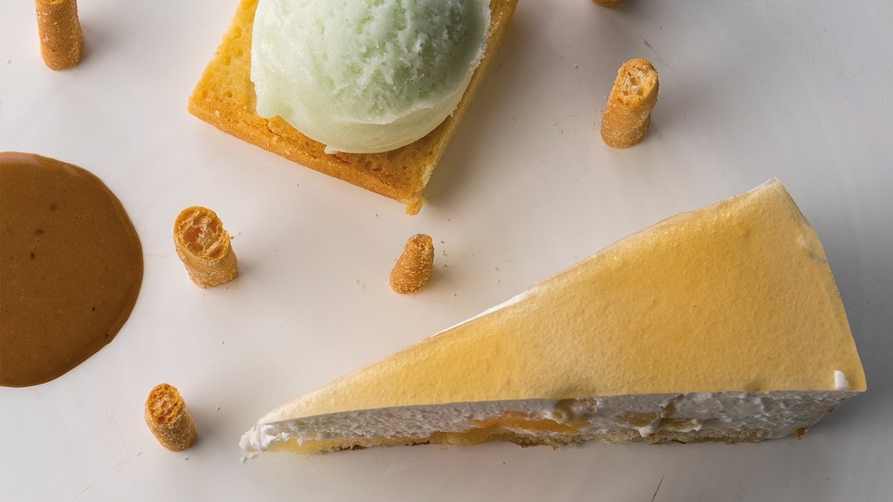 Tarta de sidra, salsa de toffee y sorbete de manzana verde – - Receta - UFS