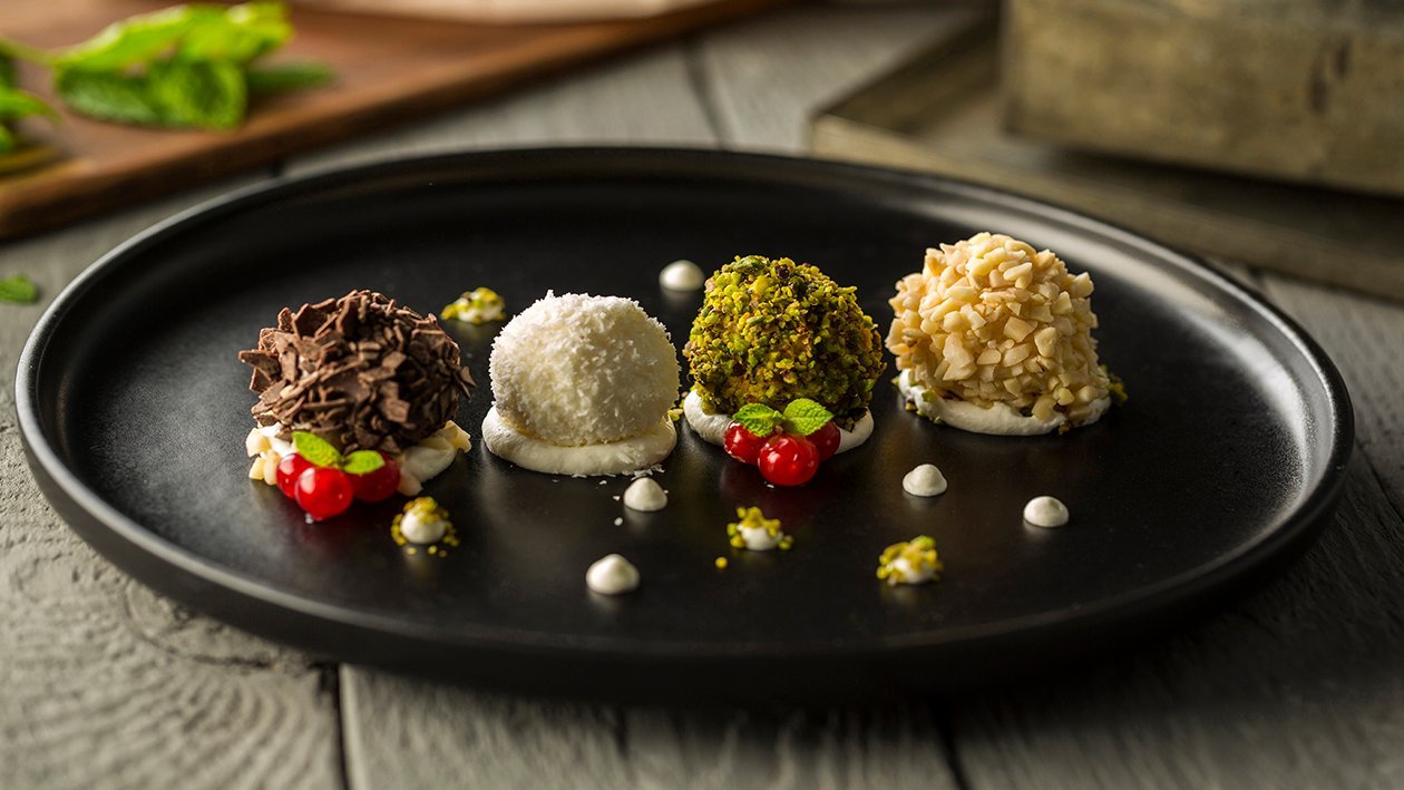 Trampantojo de trufa con panna cotta de mango, naranja y chocolate – - Receta - UFS Trampantojo de trufa con panna cotta de mango, naranja y chocolate – - Receta - UFS