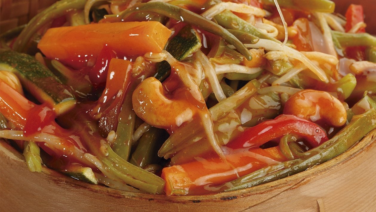 Verduras salteadas con anacardos en salsa agridulce – – Receta UFS