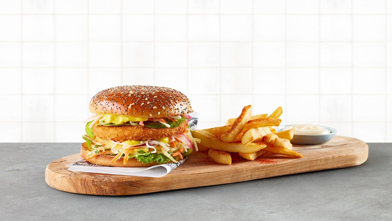 Hamburguesa Crispy de Nopollo con salsa curry massala y col – - Receta - UFS