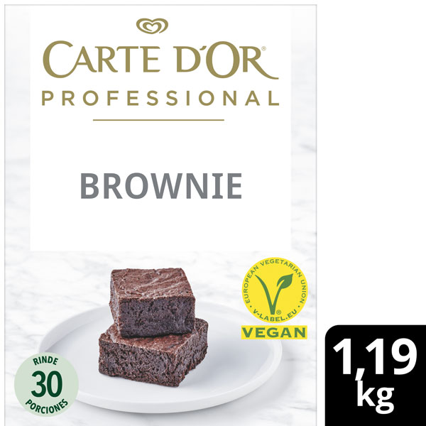 Carte d'Or Brownie vegano 30 porciones 1,19kg - Nuevo Brownie Carte d’Or: impresionará a tus clientes al ser el mismo postre de siempre, también apto para veganos.