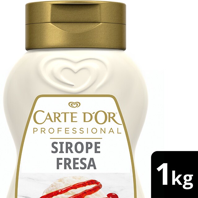 Sirope de fresa Carte d'Or botella 1L Sin Gluten - Crea los mejores postres con el Sirope de Fresa, de la gama de Siropes Carte d’Or Profesional, la preferida por los chefs, debido a que está diseñada con colores y sabores para seducir con tus postres