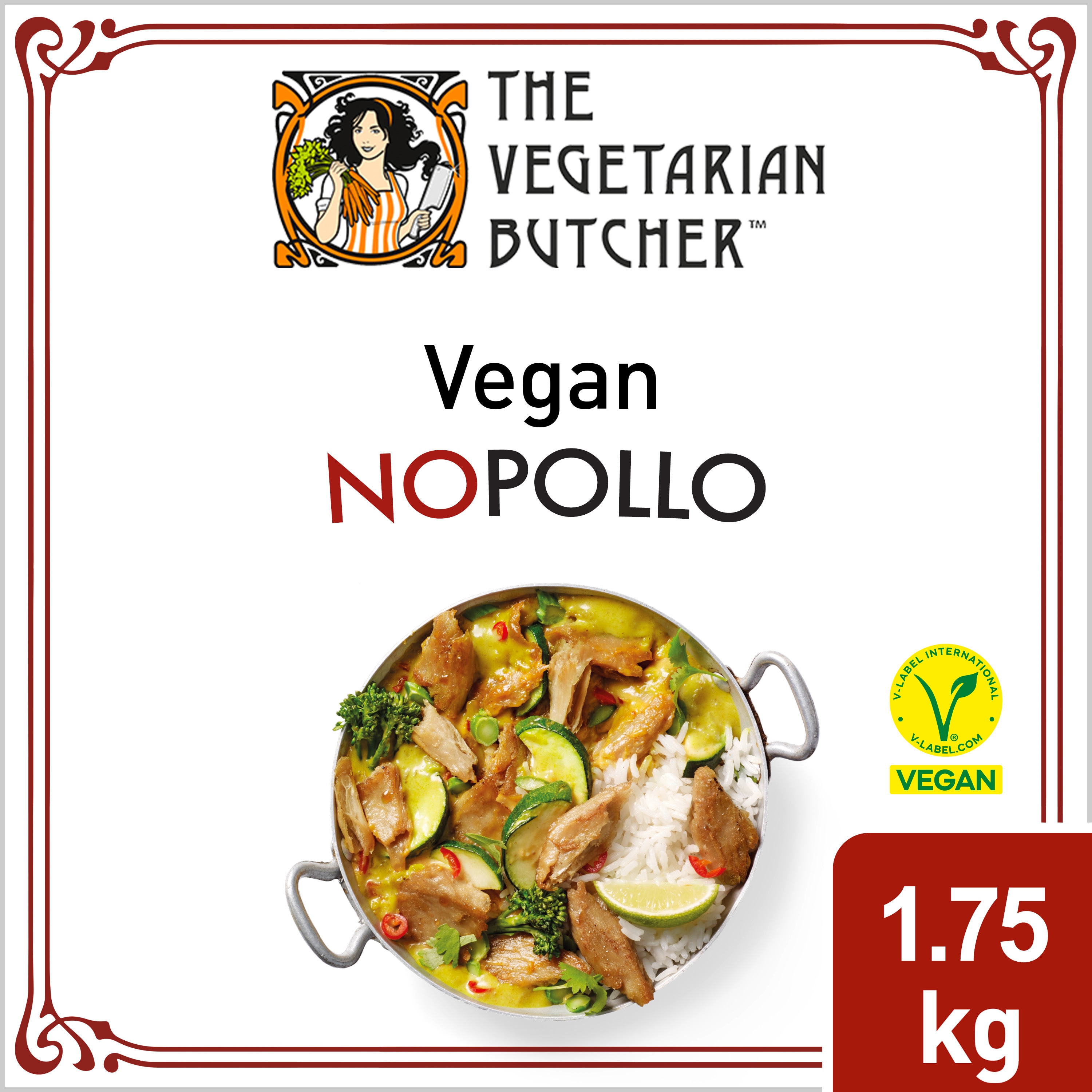 The Vegetarian Butcher NoPollo vegano caja 1,75 kg - Ofrece ya en tu menú el Nopollo de The Vegetarian Butcher. "Tan jugoso como el pollo, más tierno que el cerdo y 100% vegetariano" Jaap Korteweg, fundador de The Vegetarian Butcher.