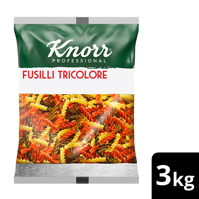 Knorr Pasta Fusilli Tricolore 4x3kg - La gama de Pasta de Knorr Professional te inspira a crear platos con personalidad, gracias a sus formas auténticas y diversas.