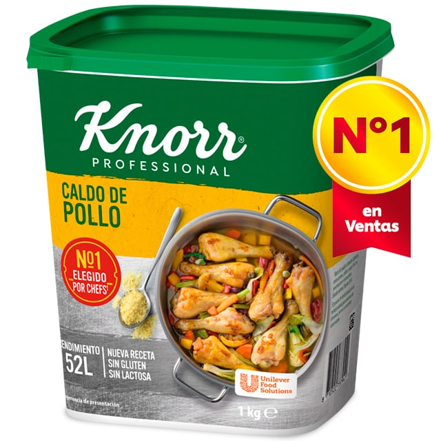 Knorr Caldo sazonador de Pollo sin gluten y sin lactosa bote 1kg - Descubre los nuevos Caldos Deshidratados Knorr: Los No1*, ahora Sin Gluten y Sin Lactosa.