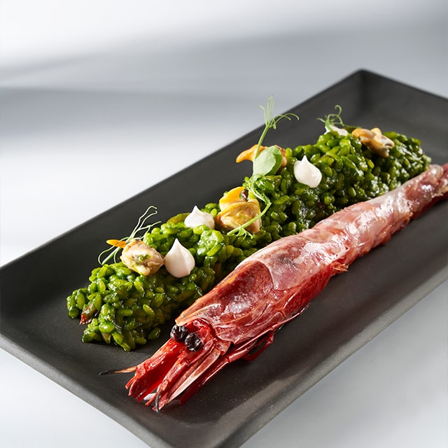 Arroz de carabineros, plancton y velo ibérico Arroz de carabineros, plancton y velo ibérico