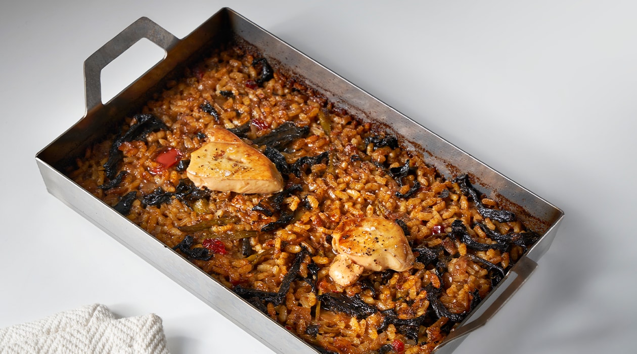 Arroz a la llauna de trompetas de la muerte y foie – - Receta - UFS