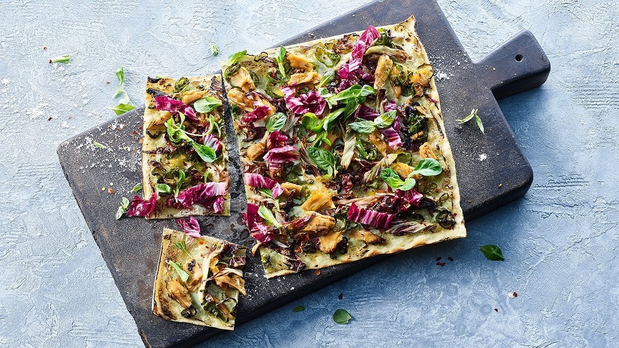 Flammkuchen (tarte flambée) con picada vegana y verduras – - Receta - UFS