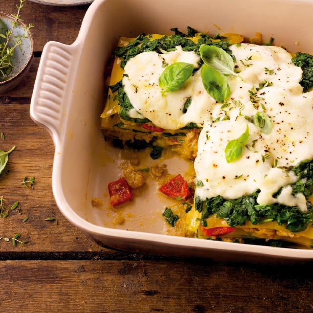 Lasaña de carne y espinacas