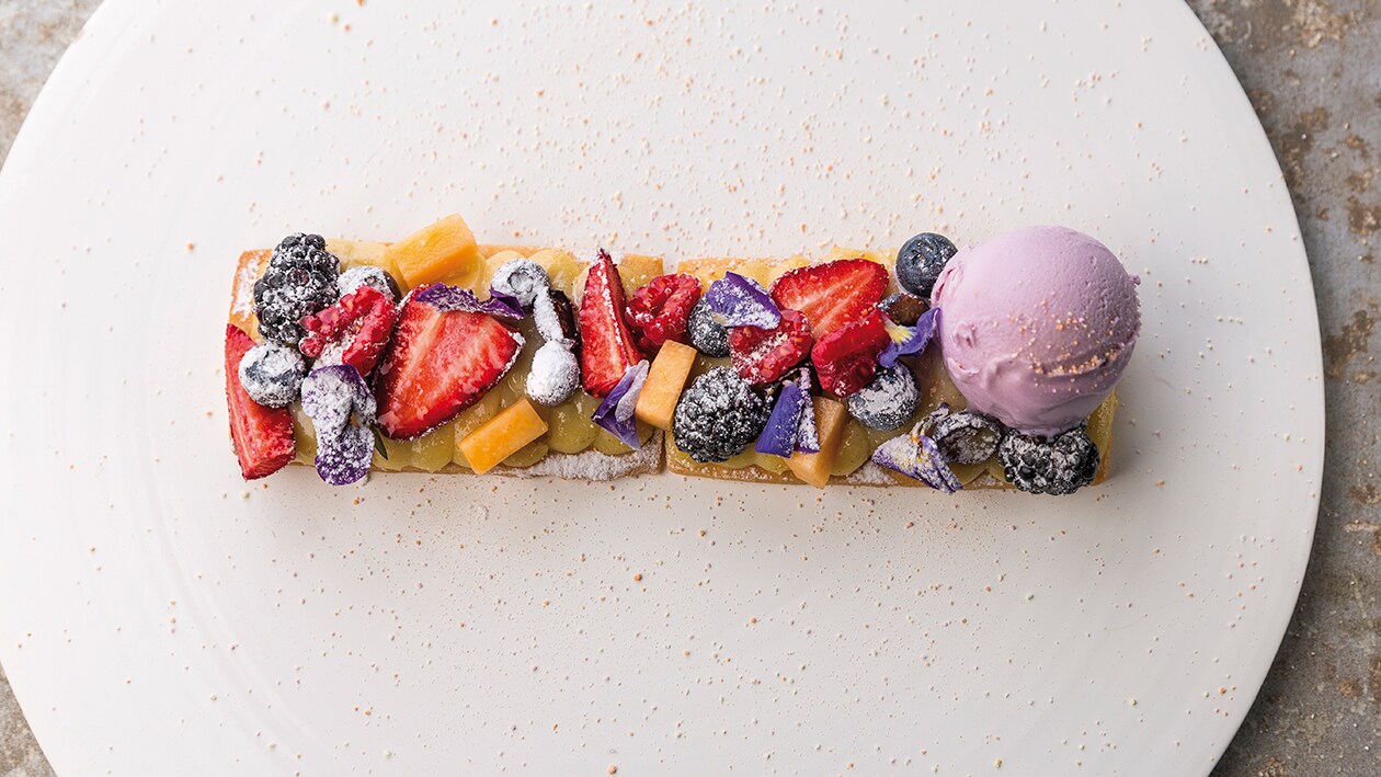 Tartaleta de crema frutos rojos y helado de violeta – - Receta - UFS Tartaleta de crema frutos rojos y helado de violeta – - Receta - UFS