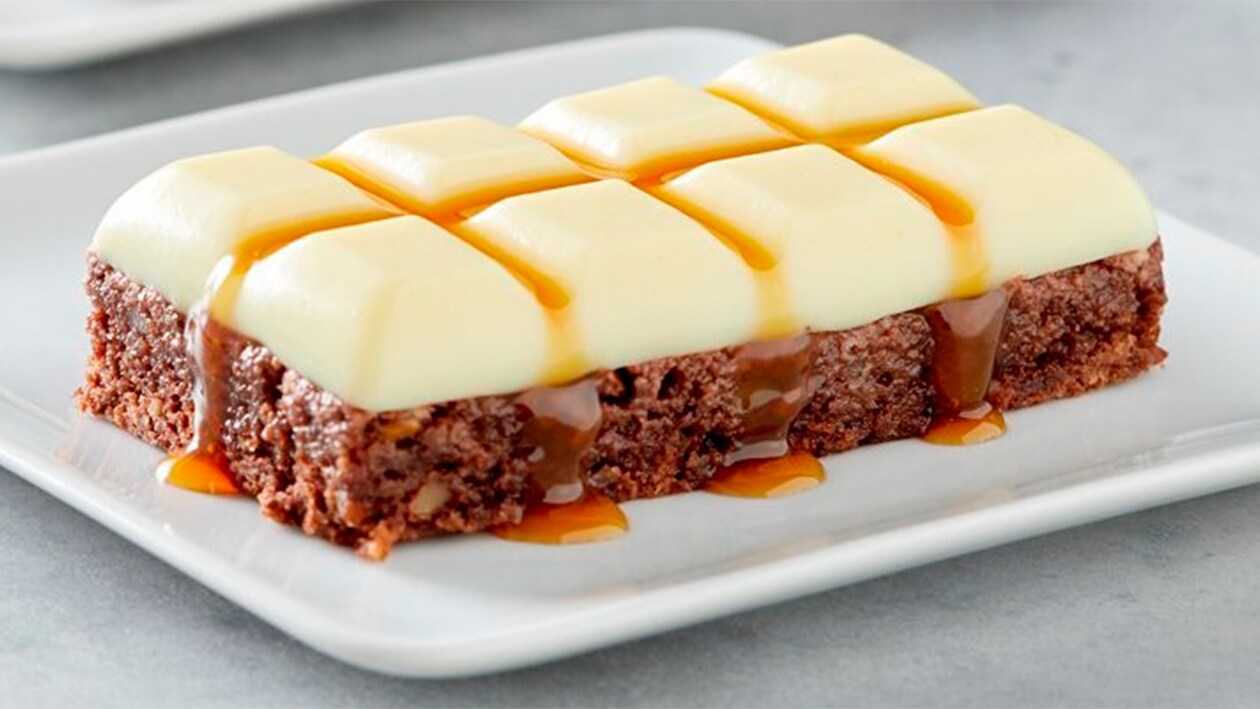 Brownie de chocolate, creme brulee y toffee Brownie de chocolate, creme brulee y toffee