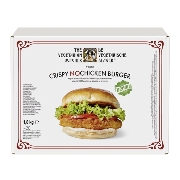 The Vegetarian Butcher Hamburguesa Crispy Nopollo vegana caja 1,8kg - "Tan jugoso como el pollo, más tierno que el cerdo y 100% vegetariano" Jaap Korteweg, fundador de The Vegetarian Butcher. A que esperas para ofrecer en tu menú la Hamburguesa Crispy Nopollo.