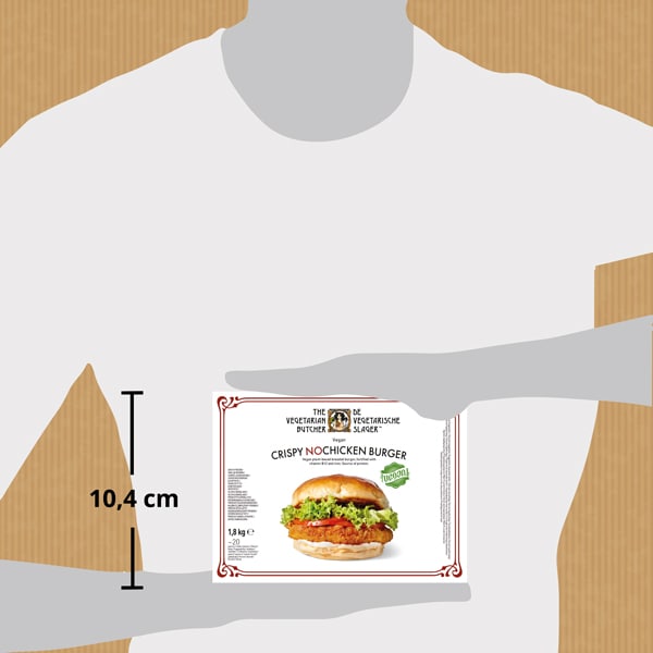 The Vegetarian Butcher Hamburguesa Crispy Nopollo vegana caja 1,8kg - "Tan jugoso como el pollo, más tierno que el cerdo y 100% vegetariano" Jaap Korteweg, fundador de The Vegetarian Butcher. A que esperas para ofrecer en tu menú la Hamburguesa Crispy Nopollo.
