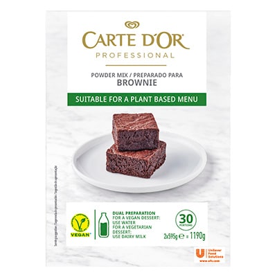 Carte d'Or Brownie vegano 30 porciones 1,19kg - Nuevo Brownie Carte d’Or: impresionará a tus clientes al ser el mismo postre de siempre, también apto para veganos.