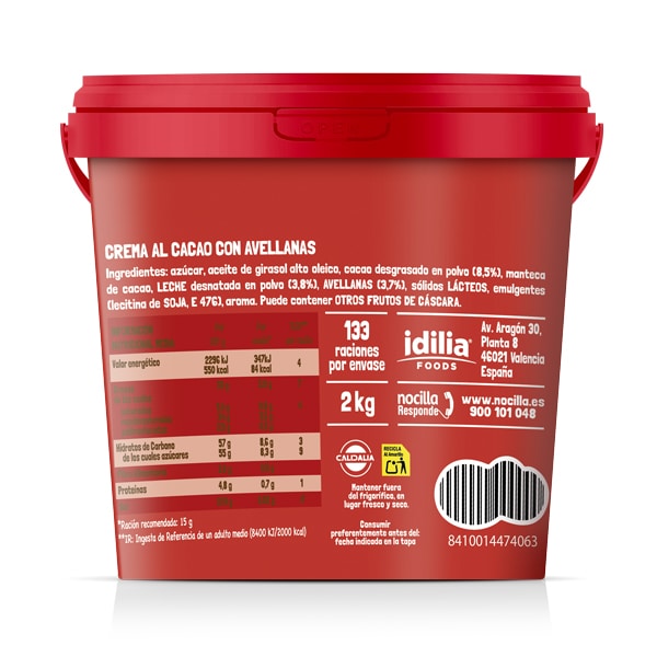 Nocilla Original sin gluten tarrina 2kg - Incrementa el ticket de tus postres con una marca reconocida líder en el mercado del consumo del hogar.