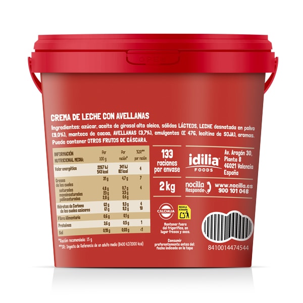 Nocilla Avellanas sin gluten tarrina 2kg - Incrementa el ticket de tus postres con una marca reconocida líder en el mercado del consumo del hogar.